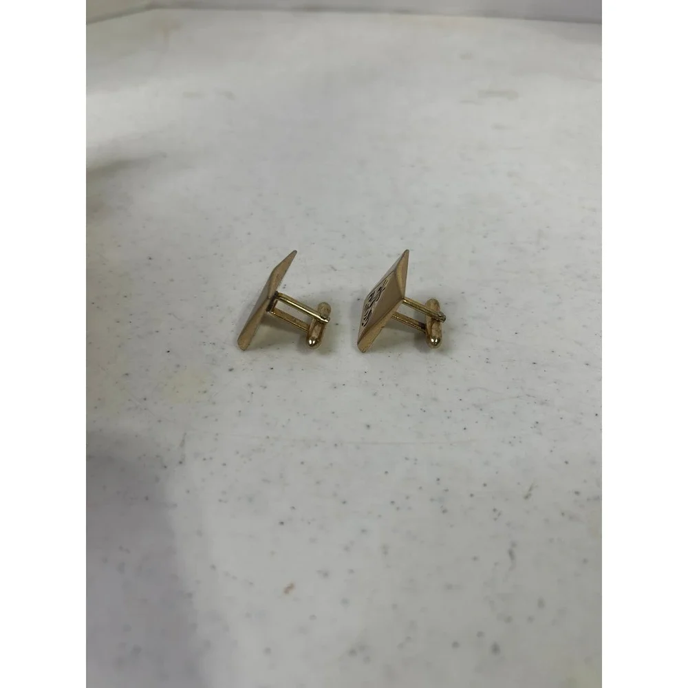 Vintage Gold Tone Square Pyramid Fleur De Lis Cufflinks Mid Century Modern Mens